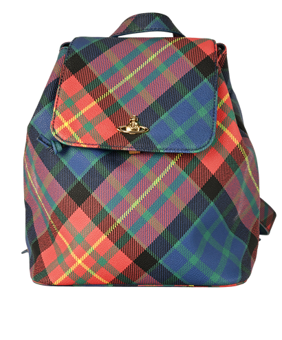 Tartan Backpack, &pound;195, Handbags, Blue, Canvas, Front view